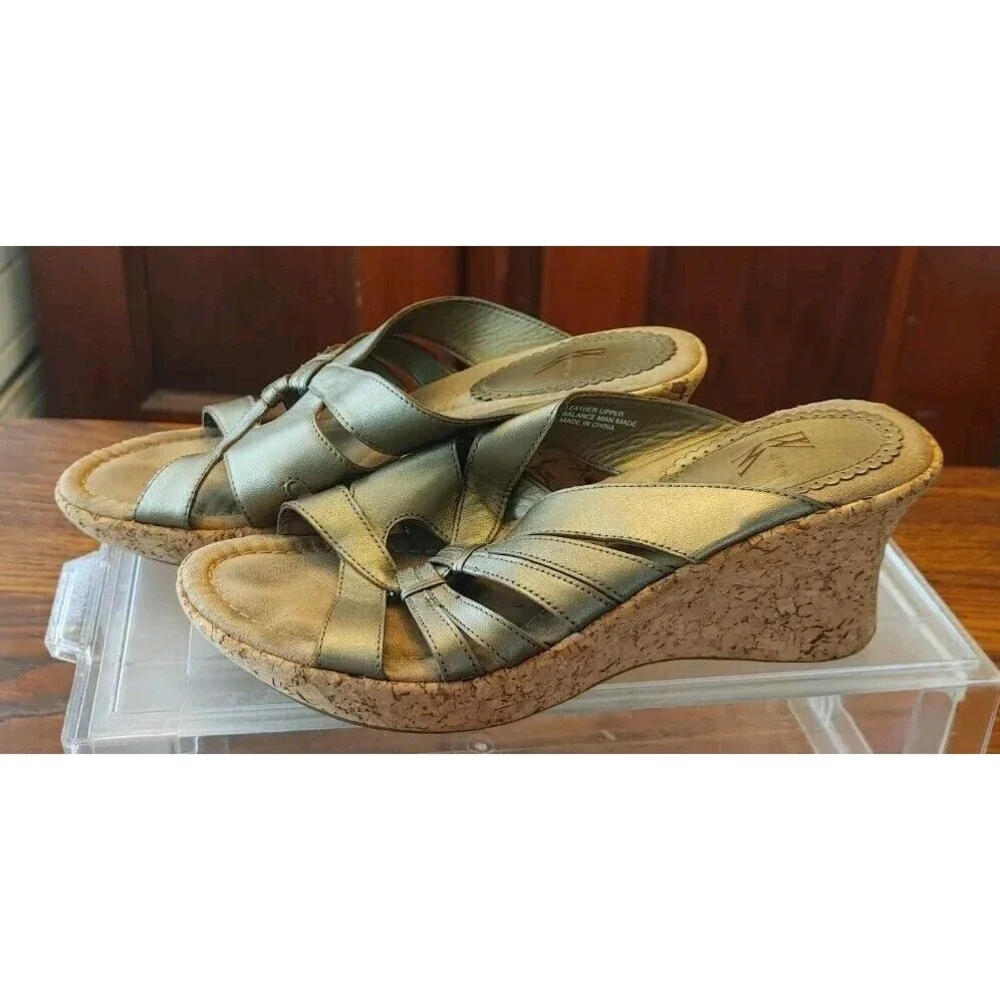 Bronze white mountain sandals cork Wedge 8.5 M (V-20)